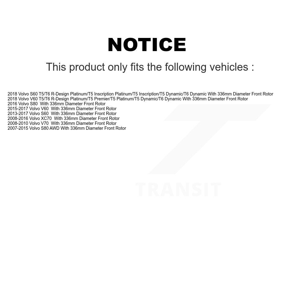 [Avant] Kit de disque (revêtu) et plaquette (semi-métallique) de frein pour Volvo S60 XC70 S80 V60 V70 avec 336mm Diameter Rotor KGS-102128