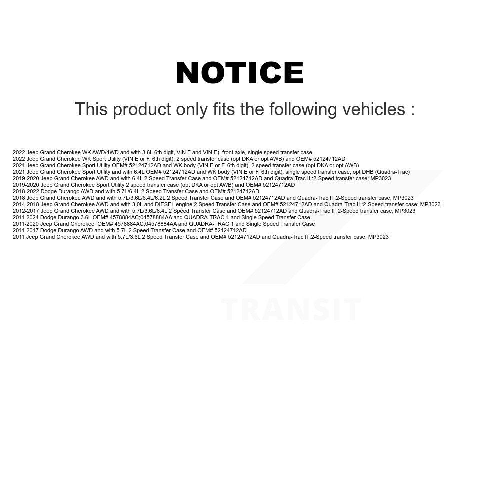 [Avant Droite] Arbre de transmission CV pour Jeep Grand Cherokee Dodge Durango WK KN7-100291