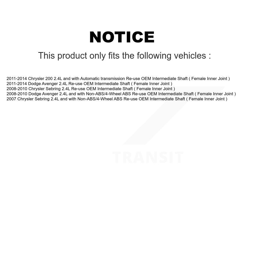 [Avant Droite] Arbre de transmission CV pour Chrysler 200 Dodge Avenger Sebring KN7-100309