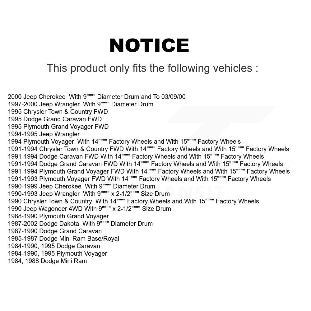 [Arrière] Sabot de frein à tambour pour Jeep Dodge Dakota Wrangler Cherokee Plymouth Grand KNH-100123