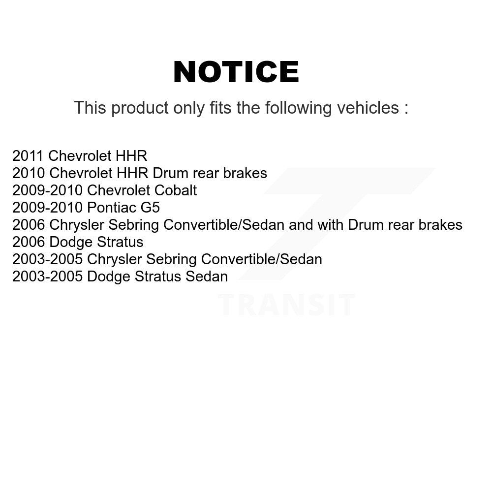 [Arrière] Sabot de frein à tambour pour Chevrolet Cobalt Chrysler Sebring Pontiac G5 HHR KNH-100126