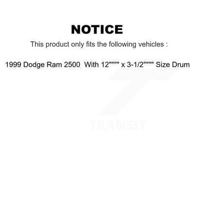 [Arrière] Sabot de frein à tambour pour 1999 Dodge Ram 2500 With 12" x 3-1 2" Size KNH-100179