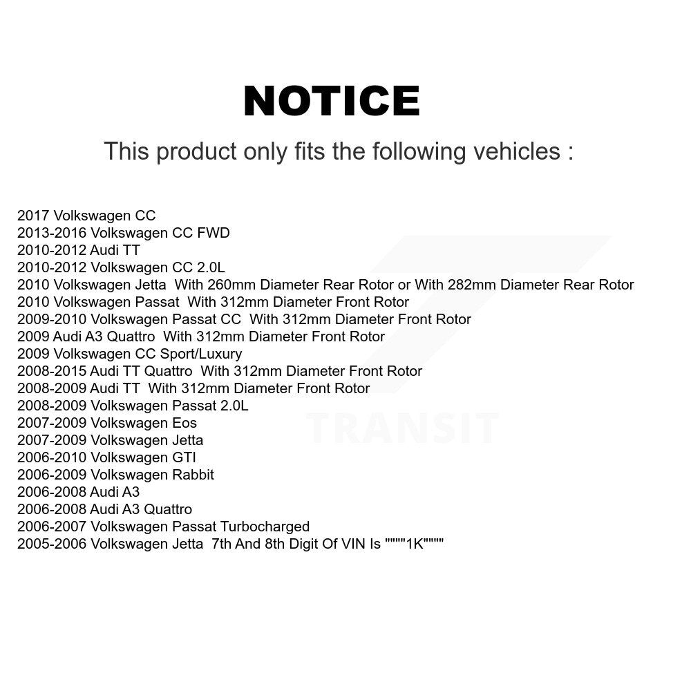 [Avant + Arrière] Kit de plaquette (semi-métallique) de frein pour Volkswagen Jetta CC Passat GTI Audi Rabbit Eos A3 TT Quattro Golf R8 KPF-100053