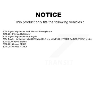 [Avant + Arrière] Kit de plaquette (semi-métallique) de frein pour Toyota Highlander Sienna Lexus RX350 RX450h KPF-100120