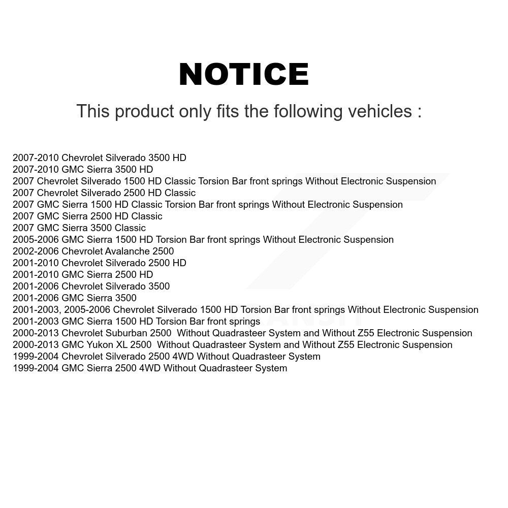 [Avant] Kit d'amortisseur de suspension pour Chevrolet Silverado 2500 HD GMC Sierra 3500 Classic 1500 Suburban Yukon XL Avalanche KSS-100027
