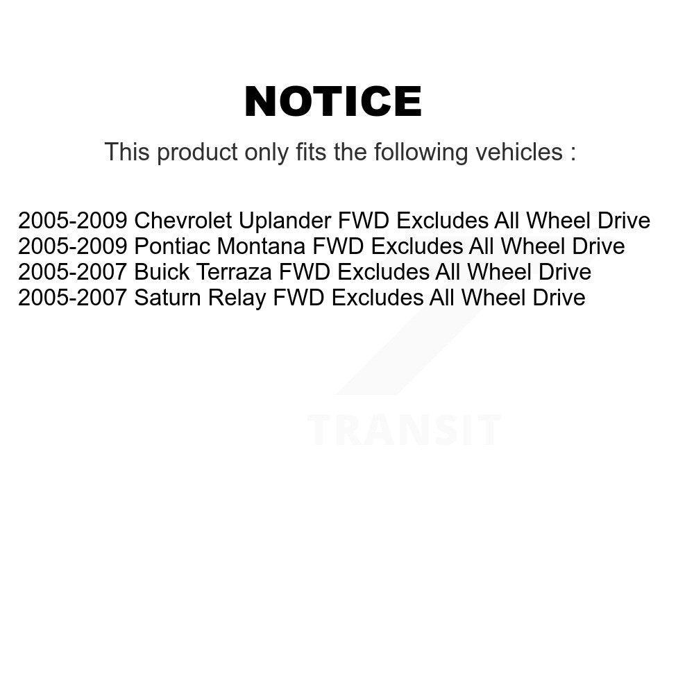 [Avant] Kit d'ensemble de jambe de suspension avec ressort hélicoïdal pour Chevrolet Uplander Pontiac Montana Buick Terraza Saturn Relay Excludes All Wheel Drive FWD KSS-100823