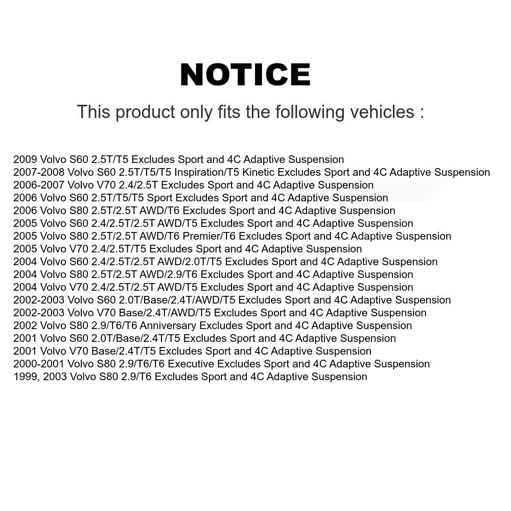 [Avant] Kit d'ensemble de jambe de suspension avec ressort hélicoïdal pour Volvo S60 V70 S80 Excludes Sport 4C Adaptive Suspension KSS-101007