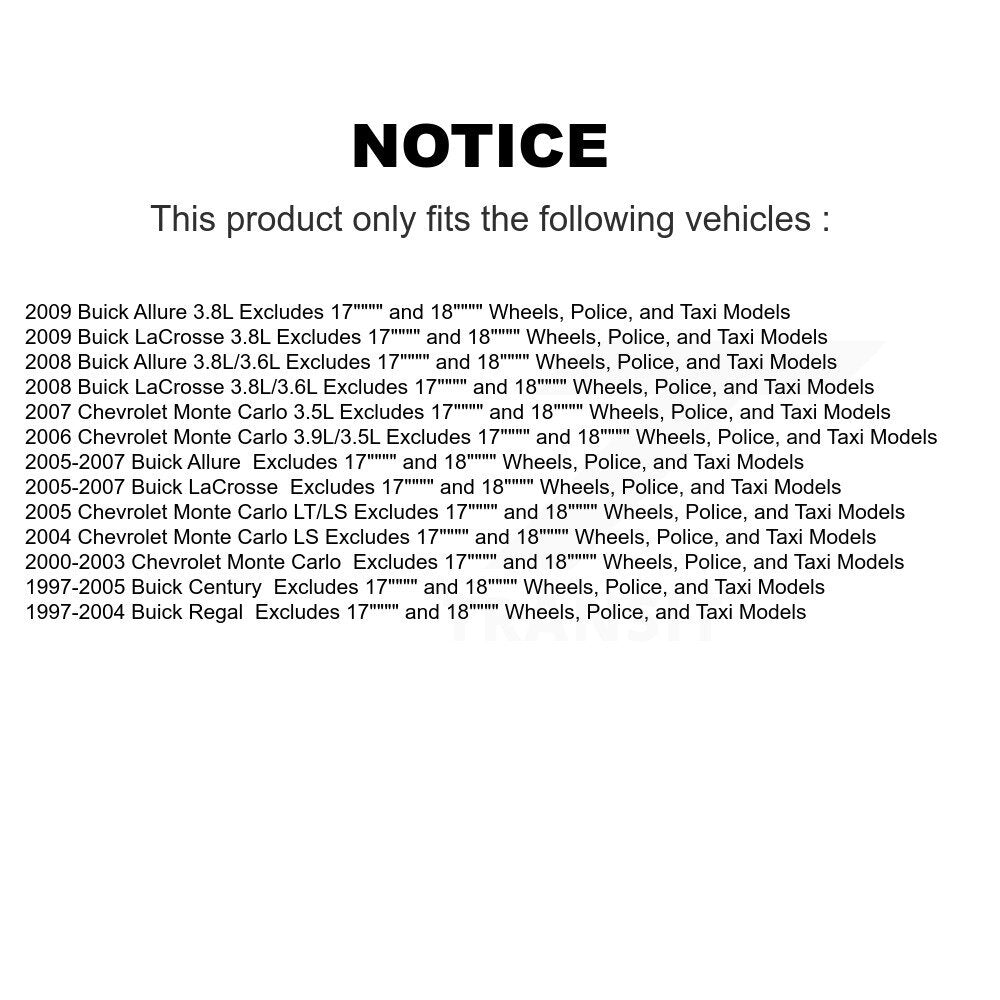 [Avant] Kit d'ensemble de bras de suspension et joint à rotule pour Buick Century LaCrosse Chevrolet Monte Carlo Regal Allure Excludes 17" 18" Wheels Police Taxi Models KSS-103978