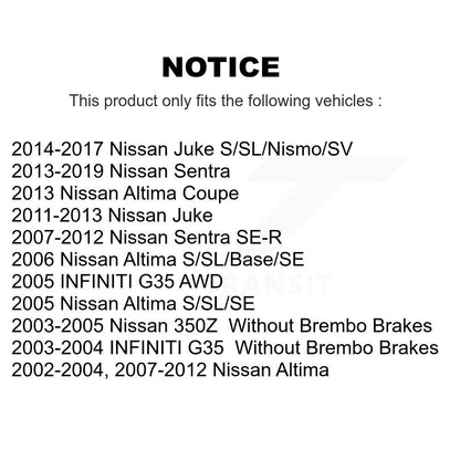 [Avant + Arrière] Kit de plaquette (céramique) de frein pour Nissan Altima Sentra Juke Infiniti G35 350Z INFINITI KTC-100406