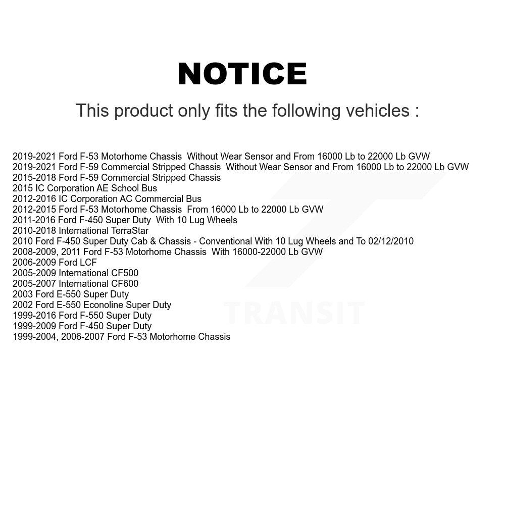 [Avant + Arrière] Kit de plaquette (céramique) de frein pour Ford F-450 Super Duty F-550 F-59 Commercial Stripped Chassis International IC Corporation LCF CF500 CF600 TerraStar AE School Bus E-550 AC F-53 KTC-100622