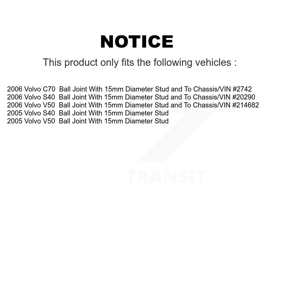 [Avant] Kit d'ensemble de bras de suspension et joint à rotule pour Volvo S40 V50 C70 KTR-100121
