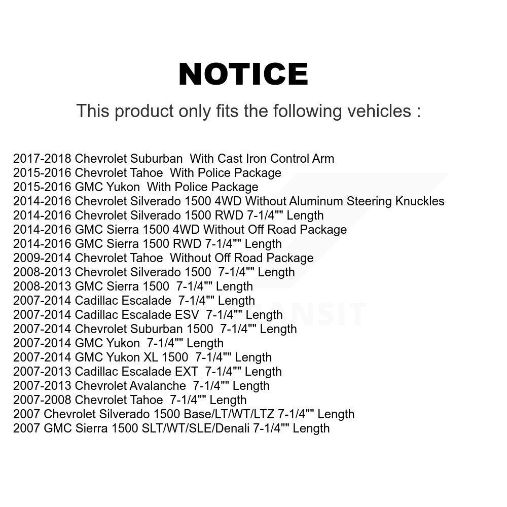 [Avant] Kit d'ensemble de bras de suspension et joint à rotule pour Chevrolet Silverado 1500 GMC Sierra Tahoe Yukon Suburban Cadillac XL Avalanche Escalade ESV EXT KTR-100129