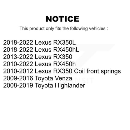 [Avant] Kit d'ensemble de bras de suspension et joint à rotule pour Toyota Highlander Lexus RX350 Venza RX450h RX350L RX450hL KTR-100167