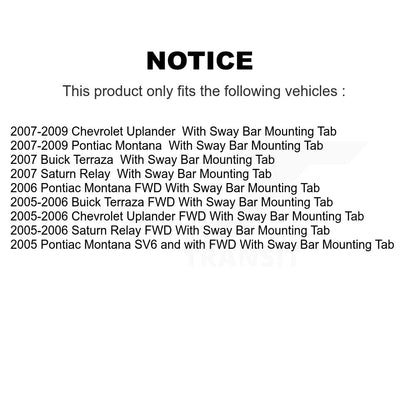 [Avant] Kit d'ensemble de bras de suspension et joint à rotule pour Chevrolet Uplander Pontiac Montana Buick Terraza Saturn Relay avec Bar Mounting Tab KTR-100418