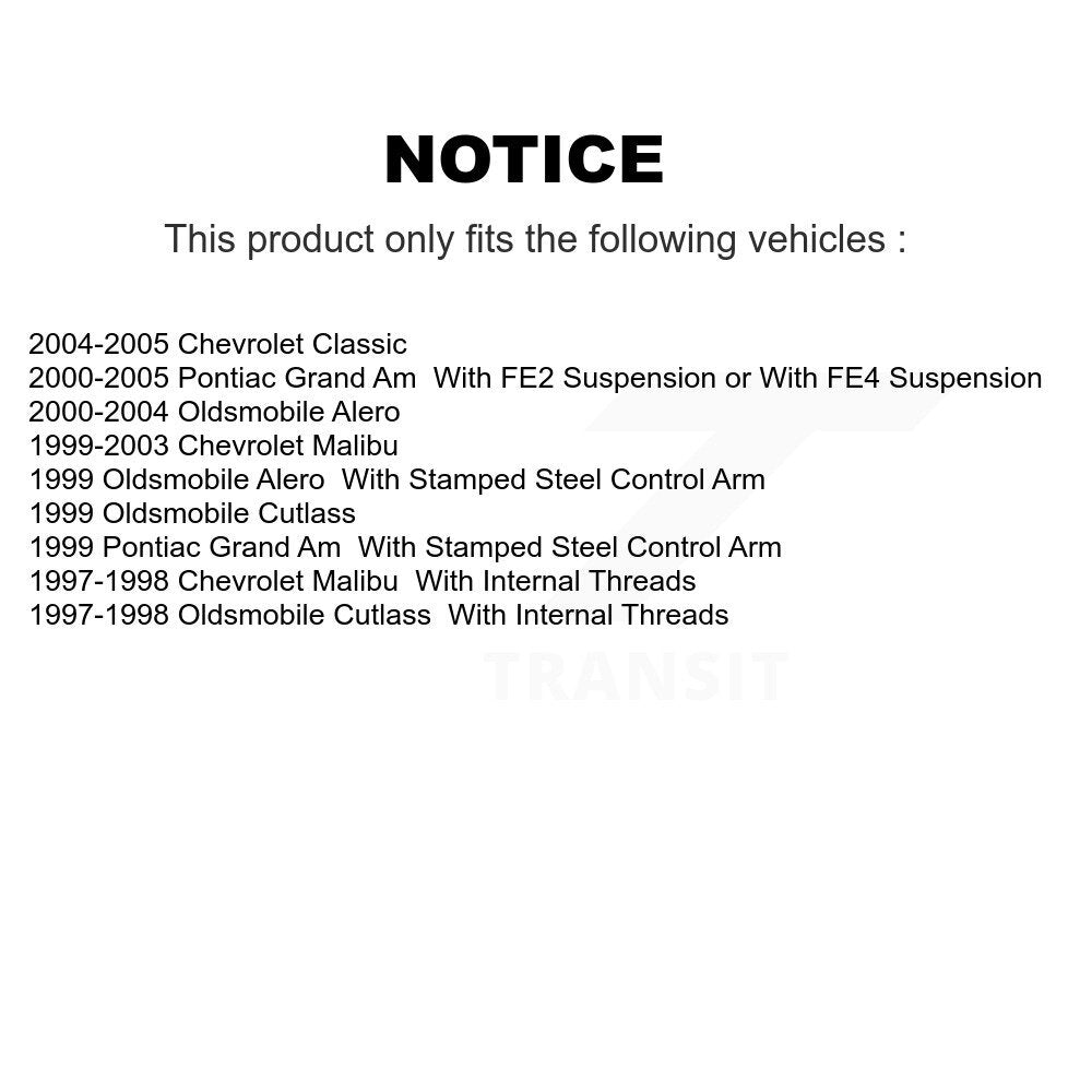 [Avant] Kit d'ensemble de bras de suspension et joint à rotule pour Chevrolet Pontiac Grand Am Malibu Oldsmobile Alero Classic Cutlass KTR-100443