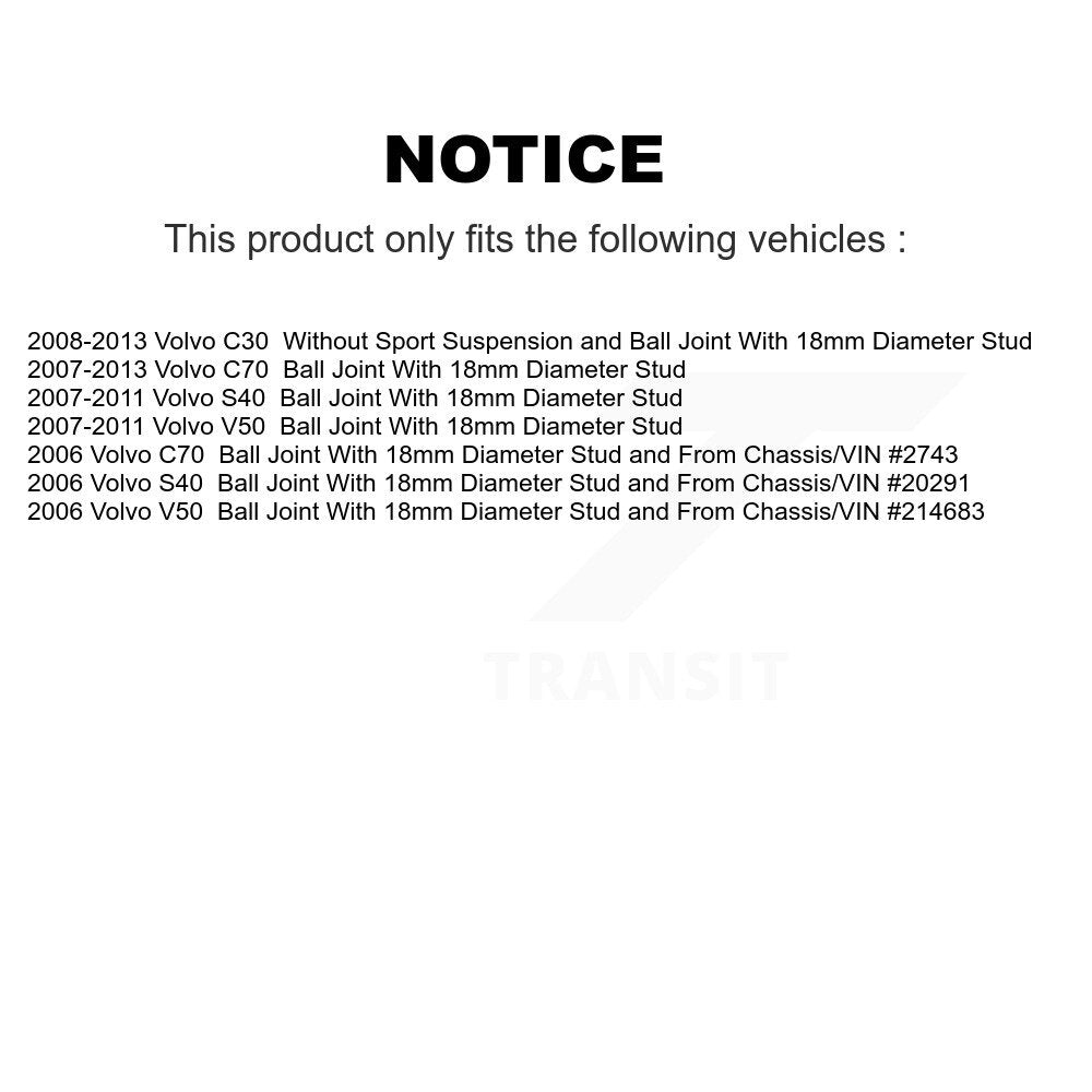 [Avant] Kit d'ensemble de bras de suspension et joint à rotule pour Volvo S40 C70 C30 V50 KTR-100554
