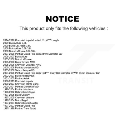 [Avant] Kit de biellette de barre stabilisatrice de suspension pour Chevrolet Impala Buick Pontiac Grand Prix Century LaCrosse Rendezvous Monte Carlo Venture Limited Regal Montana Oldsmobile Uplander Intrigue Silhouette KTR-100661