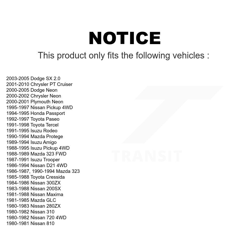 [Avant] Kit de biellette de barre stabilisatrice de suspension pour Chrysler PT Cruiser Nissan Neon Dodge D21 Pickup Toyota Isuzu Tercel Plymouth Rodeo Mazda 300ZX 280ZX Trooper Paseo Maxima Protege 323 720 Honda Passport KTR-100667