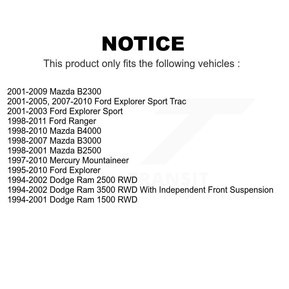 [Avant] Kit de biellette de barre stabilisatrice de suspension pour Ford Explorer Ranger Dodge Ram 1500 2500 Sport Trac Mercury Mountaineer 3500 Mazda B3000 B2500 B4000 B2300 KTR-100673