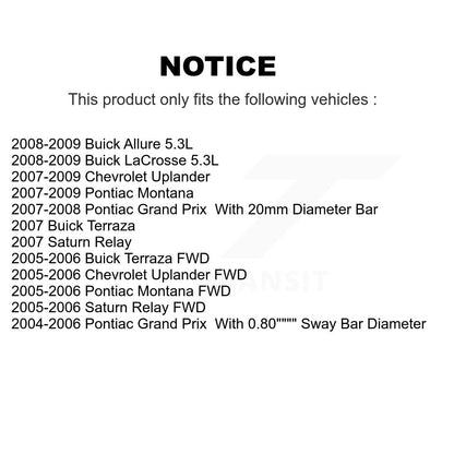 [Avant] Kit de biellette de barre stabilisatrice de suspension pour Pontiac Grand Prix Chevrolet Uplander Buick LaCrosse Montana Terraza Saturn Relay Allure KTR-100789