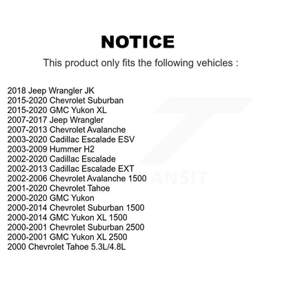 [Arrière] Kit de biellette de barre stabilisatrice de suspension pour Chevrolet Tahoe Jeep GMC Wrangler Suburban 1500 Yukon Cadillac XL Escalade Avalanche ESV JK Hummer H2 EXT 2500 KTR-100927