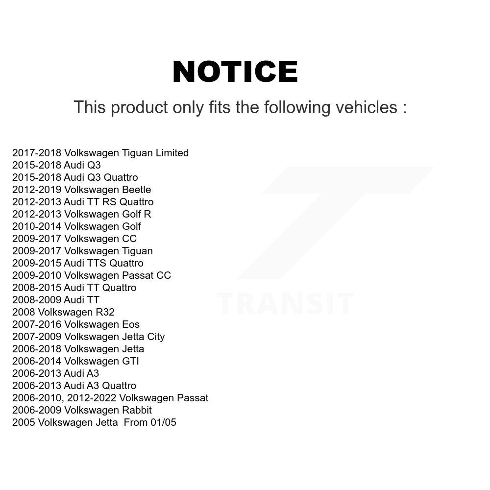 [Arrière] Kit de biellette de barre stabilisatrice de suspension pour Volkswagen Jetta Passat Tiguan Beetle Audi CC GTI Q3 Eos Golf Rabbit A3 SportWagen TT Quattro R R32 City KTR-101019