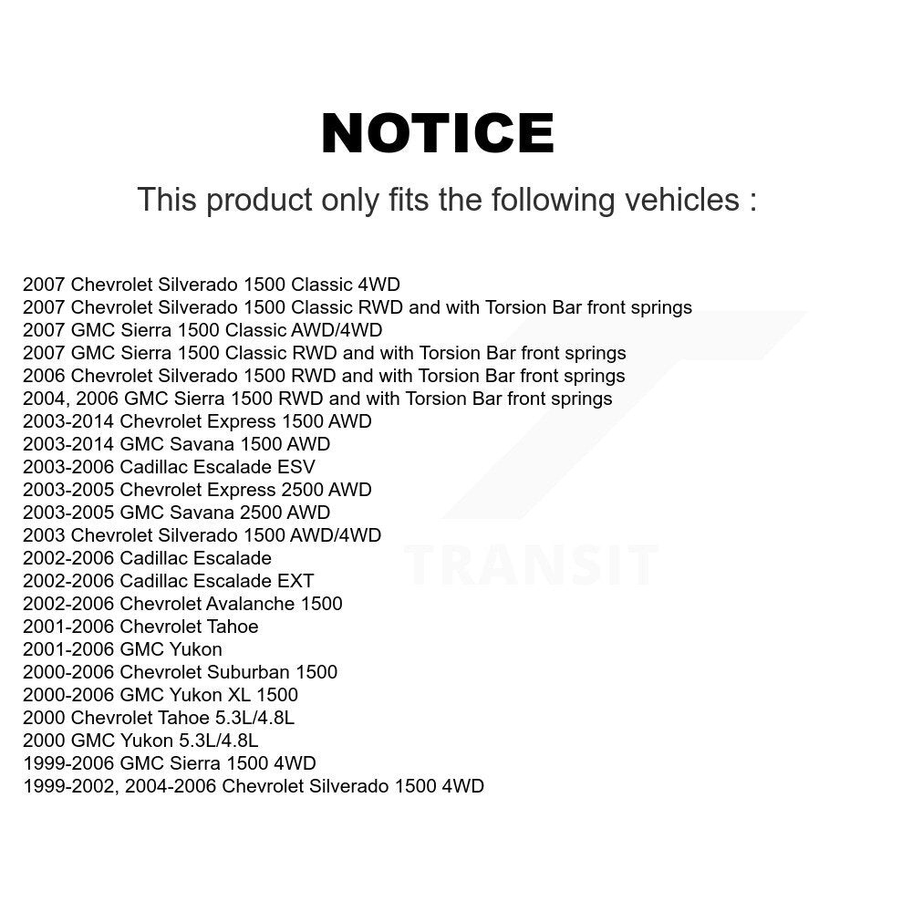 [Avant] Kit d'ensemble de bras de suspension et joint à rotule pour Chevrolet Silverado 1500 GMC Tahoe Sierra Suburban Yukon Avalanche XL Cadillac Express Classic Escalade 2500 Savana ESV EXT KTR-101392