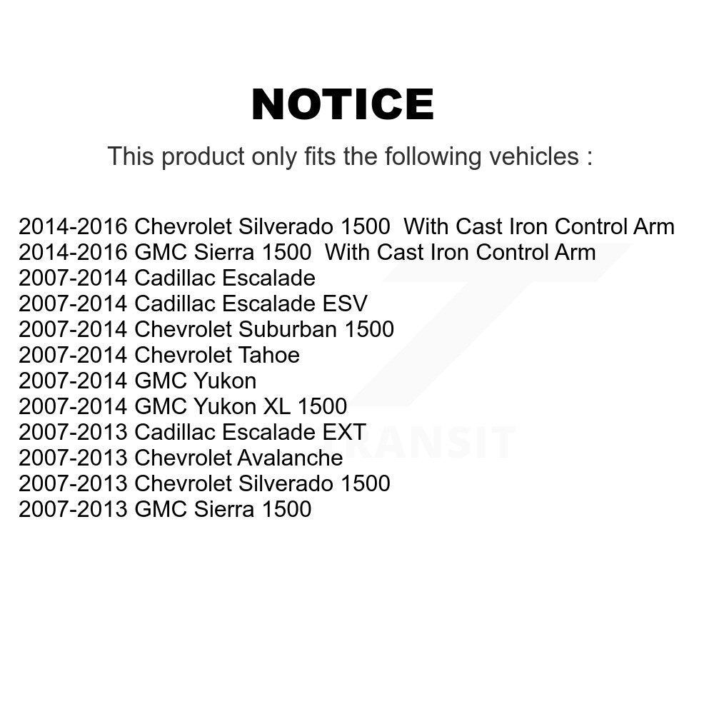 [Avant] Kit d'ensemble de bras de suspension et joint à rotule pour Chevrolet Silverado 1500 GMC Sierra Tahoe Yukon Suburban Cadillac XL Avalanche Escalade ESV EXT KTR-101423