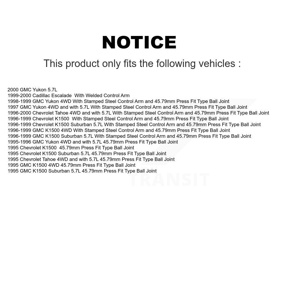 [Avant] Kit de Rotule de suspension pour Chevrolet K1500 Tahoe GMC Suburban Yukon Cadillac Escalade KTR-101787