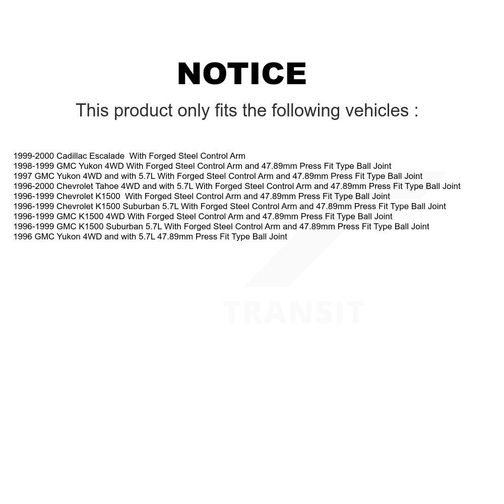 [Avant] Kit de Rotule de suspension pour Chevrolet K1500 Tahoe GMC Suburban Yukon Cadillac Escalade KTR-101788