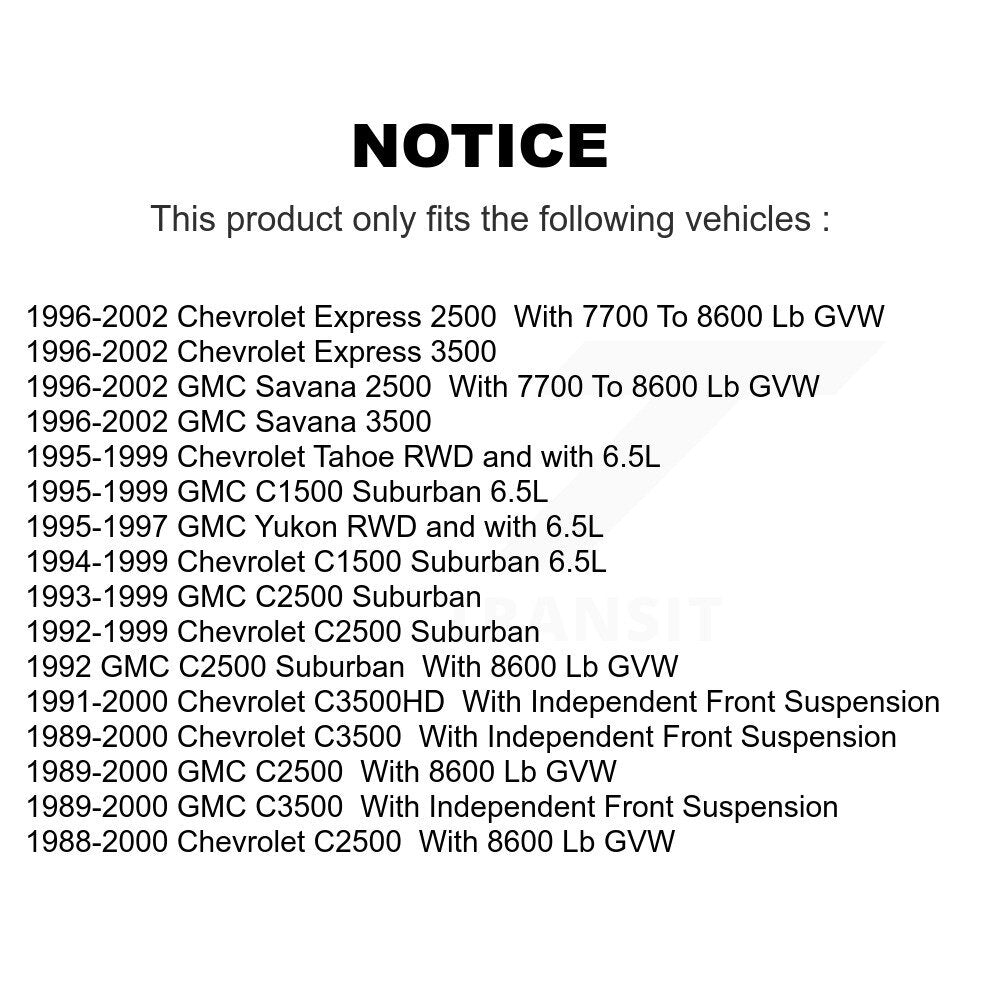 [Avant] Kit de Rotule de suspension pour Chevrolet Tahoe GMC C2500 C3500 Express 3500 C1500 Suburban 2500 Savana Yukon KTR-101790