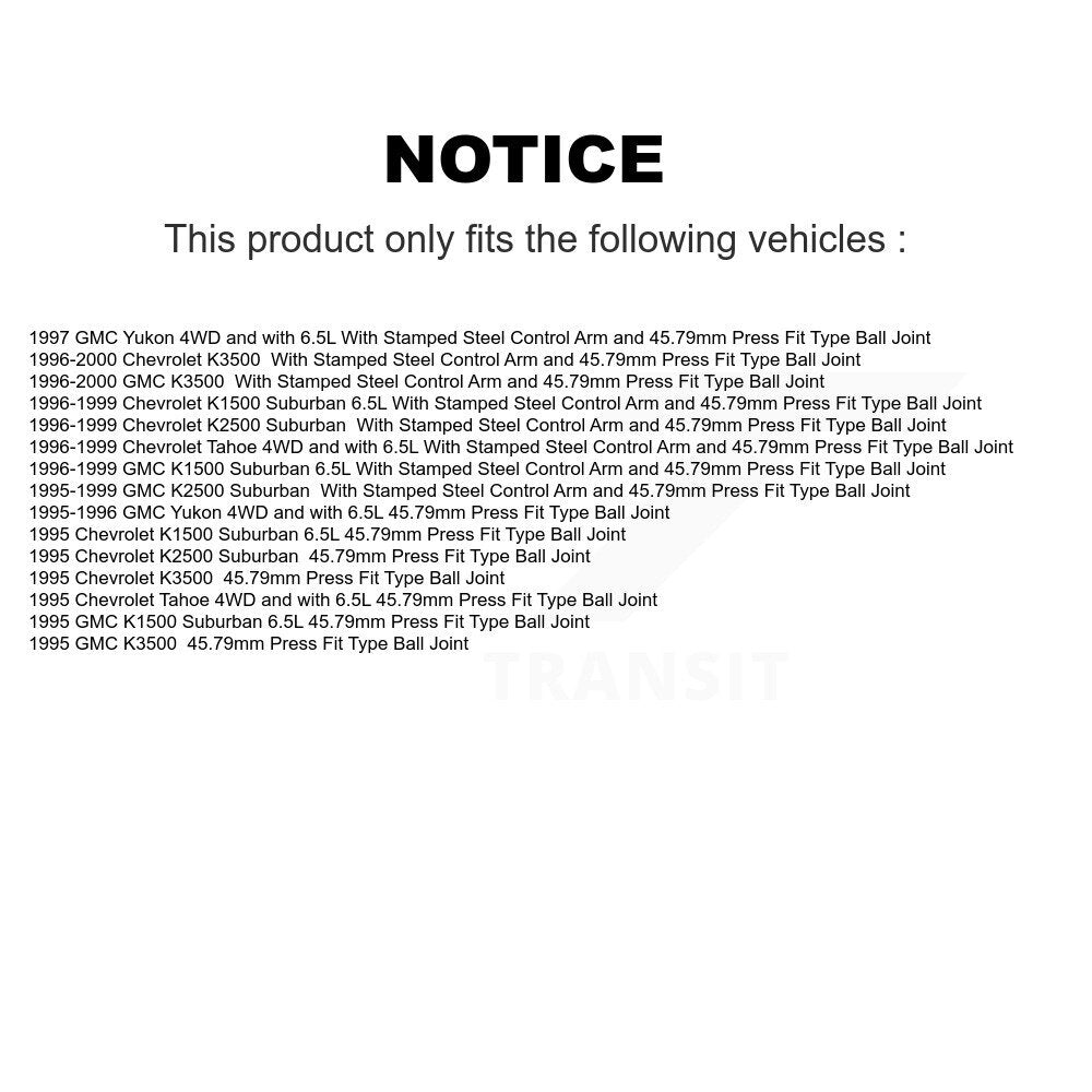 [Avant] Kit de Rotule de suspension pour Chevrolet Tahoe K1500 Suburban GMC K3500 Yukon K2500 KTR-101791