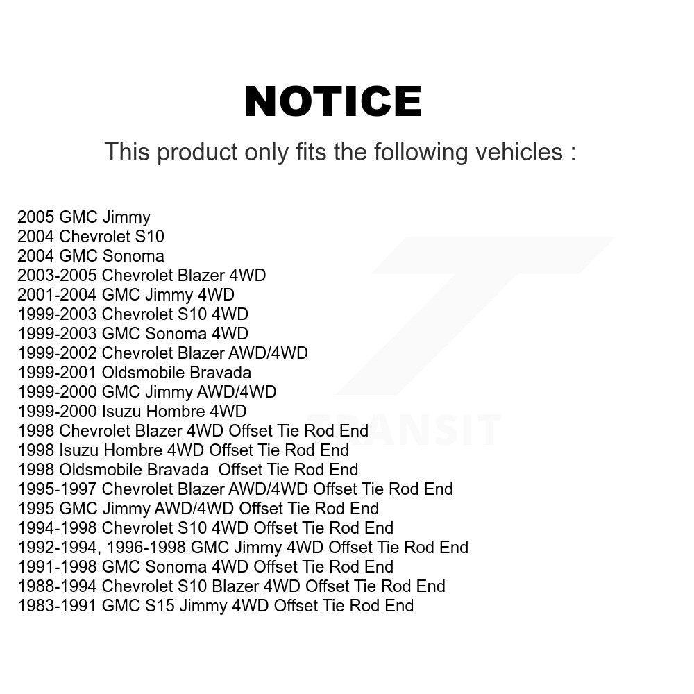 [Avant] Kit d'extrémité de biellette de direction pour Chevrolet S10 Blazer GMC Sonoma Jimmy Oldsmobile Bravada S15 Isuzu Hombre KTR-101853