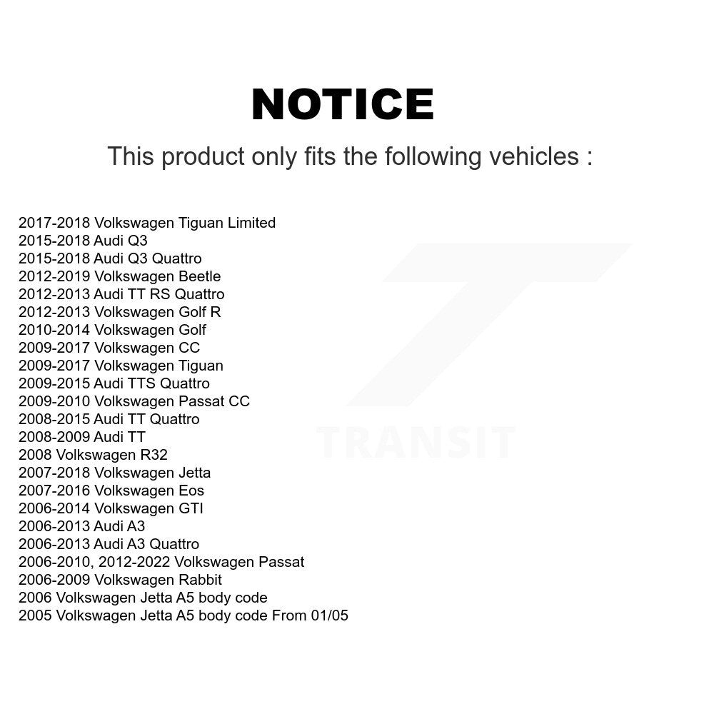 [Avant + Arrière] Kit de biellette de barre stabilisatrice de suspension pour Volkswagen Jetta Passat Tiguan Beetle Audi CC GTI Q3 Eos Golf Rabbit A3 SportWagen TT Quattro R R32 City KTR-102102