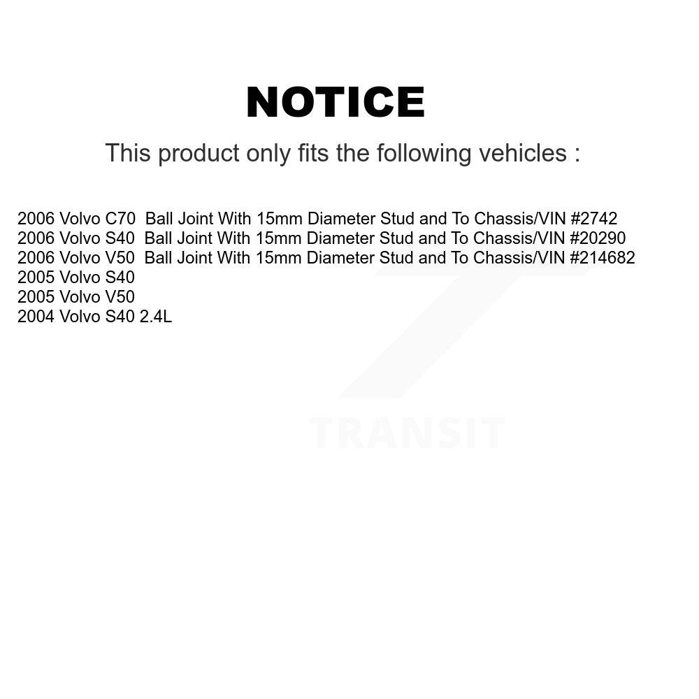 [Avant] Kit d'ensemble de bras de suspension et joint à rotule pour Volvo S40 V50 C70 KTR-102657