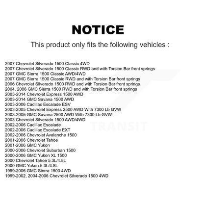 [Avant] Kit d'ensemble de bras de suspension et joint à rotule pour Chevrolet Silverado 1500 GMC Tahoe Sierra Suburban Yukon Avalanche XL Cadillac Express Classic Escalade 2500 Savana ESV EXT KTR-102818