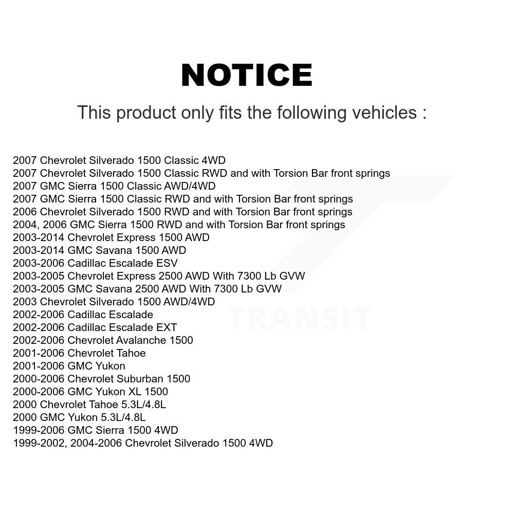 [Avant] Kit d'ensemble de bras de suspension et joint à rotule pour Chevrolet Silverado 1500 GMC Tahoe Sierra Suburban Yukon Avalanche XL Cadillac Classic Escalade Express 2500 ESV EXT Savana KTR-103321