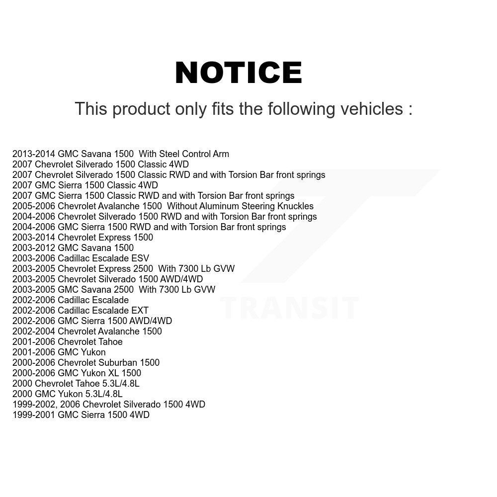 [Avant] Kit d'ensemble de bras de suspension et joint à rotule pour Chevrolet Silverado 1500 GMC Tahoe Sierra Suburban Yukon Avalanche XL Cadillac Express Classic Escalade 2500 Savana ESV EXT KTR-103350