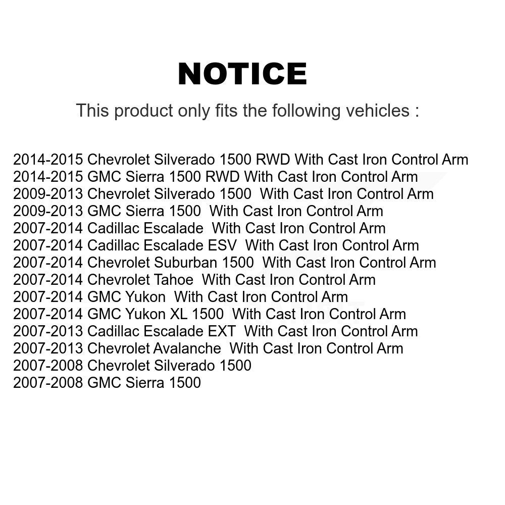 [Avant] Kit d'ensemble de bras de suspension et joint à rotule pour Chevrolet Silverado 1500 GMC Tahoe Sierra Suburban Yukon Cadillac XL Avalanche Escalade ESV EXT KTR-103389