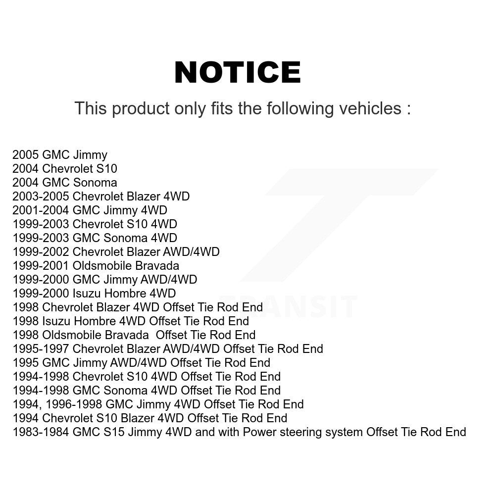 [Avant] Kit d'extrémité de biellette de direction pour Chevrolet S10 Blazer GMC Sonoma Jimmy Oldsmobile Bravada Isuzu Hombre S15 KTR-103953